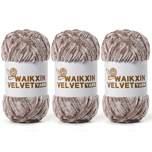 3 Pack Chunky Chenille Yarn for Crocheting, Baby Yarn for Crocheting Soft, Plush Velvet Yarns, 300g (262.4 yds) Fluffy Yarn for Crochet Amigurumi (3 Smoky Gray) - color: 3 Smoky Gray
