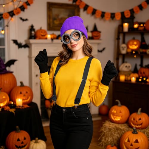 Cartoon Character Costume Accessory Kit Adult Men Women Halloween Costumes | Funny Easy Halloween Costumes Accessories Beanie Hat Goggles Gloves Banana Keychain for Birthday Themed Party Dress Up Set - color: Purple - 6pcs