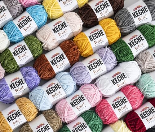 Keche Velvet Yarn for Crocheting, Soft Chenille Bulky Baby Blanket Amigurumi Yarn 100 gr (132 yds) - Baby Pink - color: BABY PINK, size: 1 SKEIN