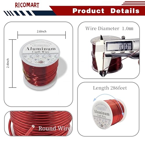 18 Gauge Aluminum Craft Wire Red 286FT 1mm, Jewelry Making, Flexible Bendable Armature Wire for Sculpting, Floral Crafts, Metal Wire Wrapping, DIY Art Projects & Wreath Making - color: Red, size: 18gauge