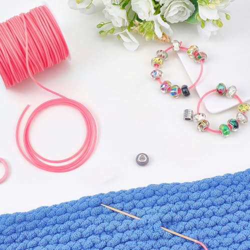 CRASPIRE 54.68 Yards 2mm Hollow Pipe Rubber Tube Cords Barber Cord for Knitting Stitch Holder Tubing Keeper 1mm Hole Rubber Cord with Spool Hotpink for Bracelet Jewelry Making DIY Crafts Bead Creation - color: Hotpink