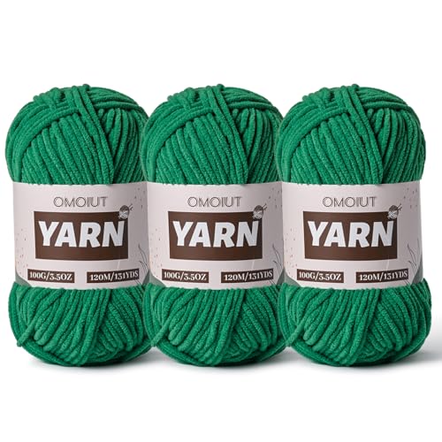 3 Packs Plush Chenille Chunky Crochet Yarn - Baby Yarn for Crocheting Soft - Velvet Yarns Knitting for Blankets Crafts - Fluffy Amigurumi Yarns 300g / 393yd (3 Greener) - color: 3 Greener