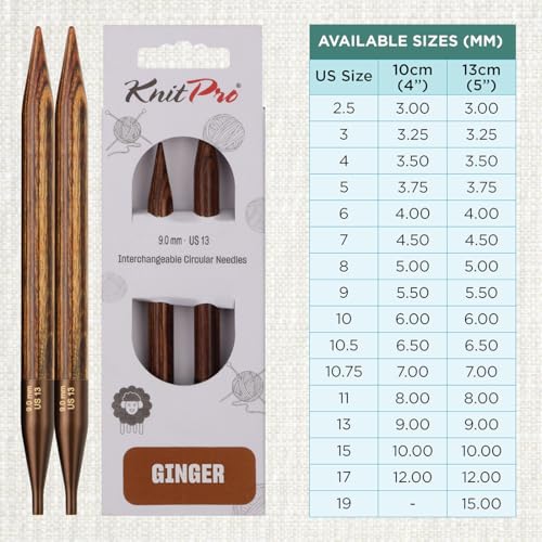 KnitPro Ginger Interchangeable Circular Needles 5" (13cm) | US Size 13 (9mm) - size: US 13 (9mm)