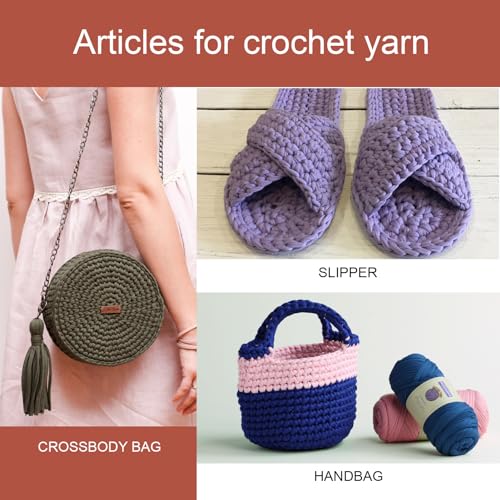 Mooaske 2 Pack T-Shirt Crochet Yarn for DIY Knitting Crochet Cloth Blanket Bag Dolls - 400g Chunky Thick Yarn for Crocheting with Polyester-Spandex Blend Elastic Fabric (Beige+Purple) - color: Beige+Purple