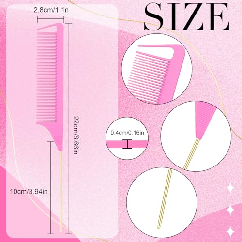 Patelai 30 Pcs Rat Tail Steel Combs Fine Tooth Bulk,Pink and Gold | Long Steel Pin Pintail Bulk for Salon Hair Stylists ,Hair Teasing Fine Tooth Comb for Women,Teasing Detangling Tools - color: Pink and Gold