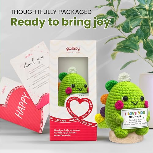 Gossby Gift for Boyfriend Girlfriend Husband Wife - I Love You This Much Dino Crochet - Anniversary, Valentines, Christmas, Birthday Couple Gift for Him Her - Romantic Idea for Women Men - color: I Love You This Much