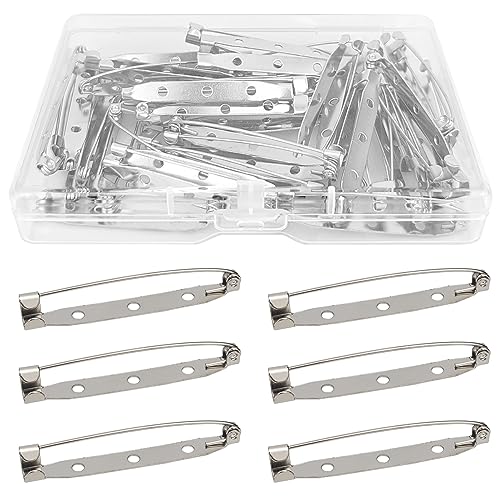 50 Pcs Silver Bar Pins, Safety Pins - Secure Back Clasp - Reliable Brooch Pins for Various Uses Locking Pins Backs Safety Clasp Brooch (45MM, Silver) - size: 45MM