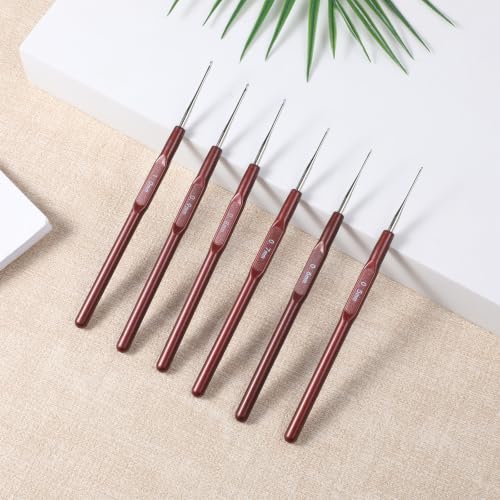 6pcs Small Size Crochet Hooks for Arthritic, Crochet Needle for Arthritic, Ergonomic Handle 0.5mm Hooks for Thread 0.5mm~1mm for Beginners, Smooth Knitting