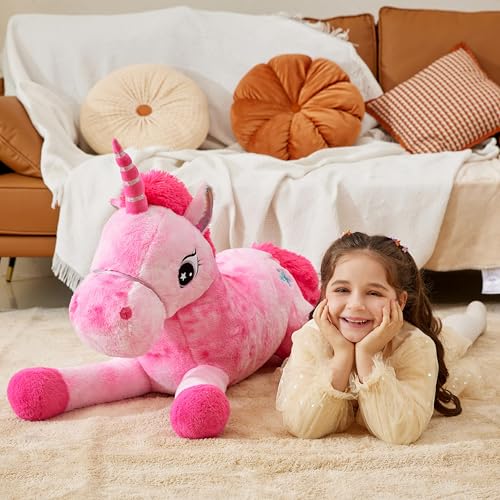 IKASA 43" Giant Unicorn Stuffed Animal,Zipper-Free Plush Toy,Full Stuffing | Extra Plump Full Body Filling, Child-Safe One-Piece Design, Cute Hugging Pillow Gift for Kids, Girls & Adults - color: Pink