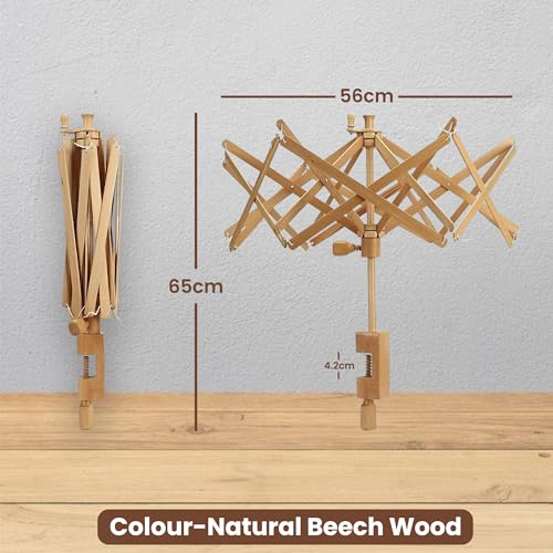 Hand Operated Yarn Ball Winder | Swift, Yarn, Wool, and String Holder| Knitting & Crochet Accessories Galaxy Indiacraft (Natural Rosewood)… - color: Umbrella Swft Natural Beechwood