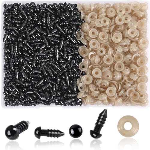 UPINS 600pcs 6mm Black Safety Eyes with Washers for Amigurumi Crochet Dolls | 6mm Plastic Craft Eyes with Washers, Amigurumi Doll, Stuffed Animal, DIY Crafts Making Supplies - size: 6MM