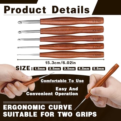 Nitlak 5 Pcs Crochet Hooks, Aluminum Crochet Needles Kit for Beginners | (1.5mm/2.5cm/3.5mm/4.5mm/5.5mm) Aluminum Ergonomic Crochet Hooks Kit for Arthritic Hands, Crochet Kit for Knitting - size: 5 Size-1.5mm/2.5mm/3.5mm/4.5mm/5.5mm