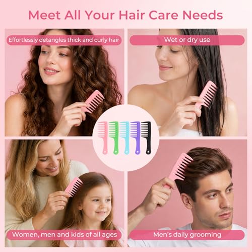 10 Pack Small Wide Tooth Comb with Handle, Detangling Hair Comb | for Curly Thick Wet Dry Hair, Shower Combs Set, Bulk Hair Combs for Salon, Hotel, Gym & Travel, 5 Colors