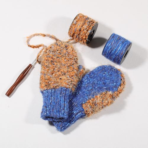 Artisanal Yarn Collection Multifiber Fancy Yarn for Knitting Crocheting Crafts DIY, Set of 3 Rolls(100 Cobalt Blue Velvet Waves) - color: 100 Cobalt Blue Velvet Waves