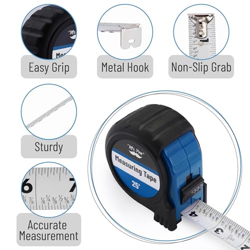 Mr. Pen- Retractable Tape Measure 25 ft, 2 Pack, Dark Blue, Easy Read | Steel Retractable Measuring Tape with Fractions, Ideal for Construction & DIY Projects - color: Dark Blue, size: 2 pcs