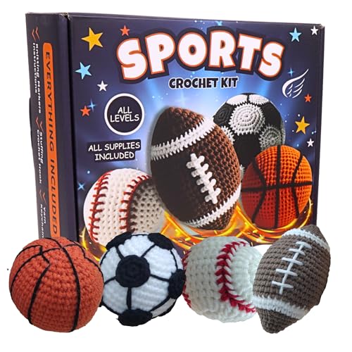 Needzo Sports Ball Keychain Crochet Kit for Beginners, Amigurumi Soccer, Baseball, Basketball, and Football, All Supplies Included, Step-by-Step Video Tutorials