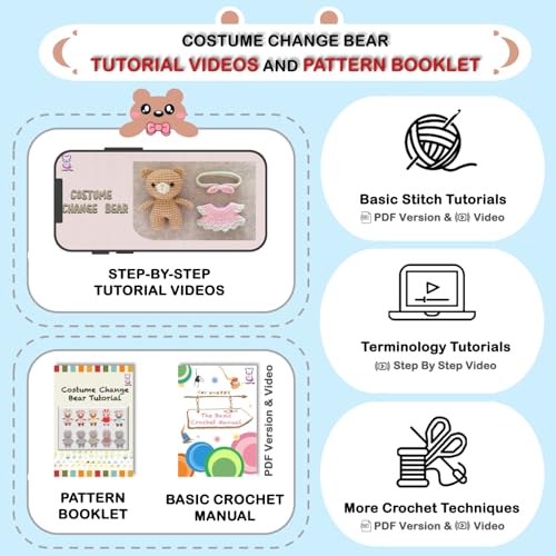 LoopMap Amigurumi Crochet Kit for Beginners with Removable Dress & Video Tutorials, DIY Bear Making Kit Includes Premium Yarn & Tools, Creative Gift for Adults Teens (Blue) - color: blue, style: Bear K01