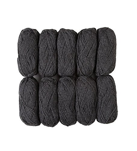 Knit Picks Wool of the Andes Gray 100% Wool Yarn Pack for Knitting | 10 skeins (500g total) of soft worsted weight crocheting yarn in Cobblestone Heather color, good for felting. - color: Cobblestone Heather
