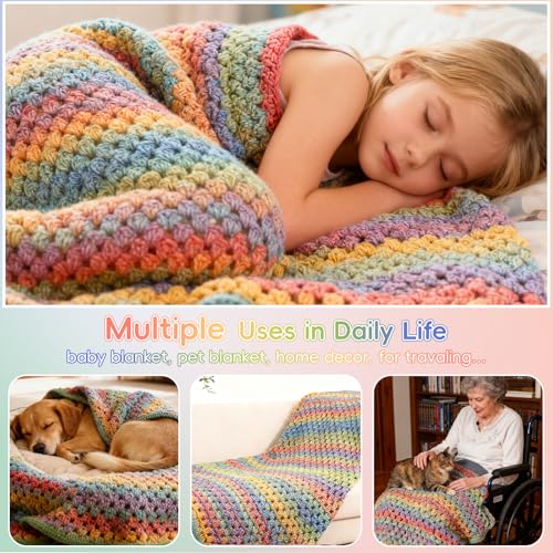 Aeelike Crochet Blanket Kit for Beginner, Easy Crochet Kits, Rainbow Gradient - color: Rainbow Gradient