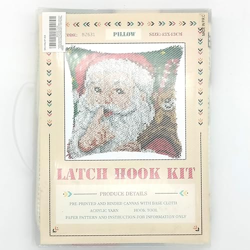 Howie's Latch Hook Kit, DIY Santa Clau Pillow Crochet Yarn Kits for Adults, Color Preprinted Pattern Embroidery Sofa Cushion Cover (Christmas-Santa Claus 3, 16.93 x 16.93 inch) - color: Christmas-Santa Claus 3