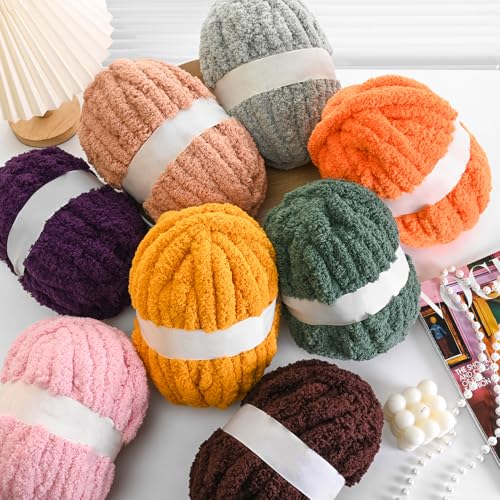10 Pack Coffee Fuzzy Chunky Yarn for Hand Knitting, Bulky Thick Fluffy Chenille Yarn for Crocheting, 260yds/70.5oz Jumbo Crochet Yarns, Soft Chunky Knit Blanket Yarns for Crochet - color: 10 Coffee