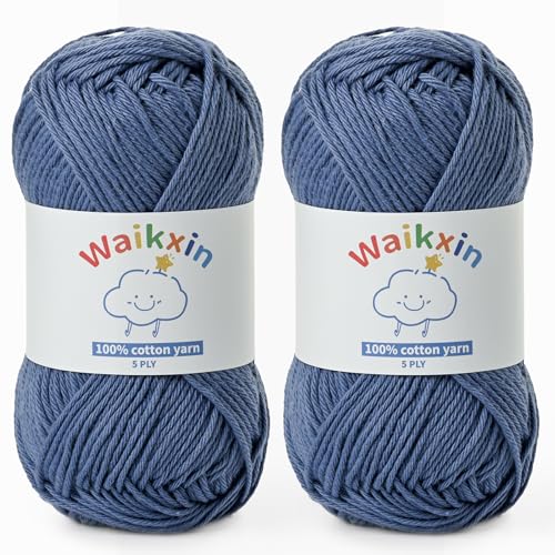 Cotton Yarn for Crocheting - 262.4yds / 3.52oz Baby Yarn for Crocheting Soft - 100% Milk Cotton Yarn 5 Ply Crochet Amigurumi Yarn for Crafts&Puzzle/Socks/Hats(2 Denim Blue) - color: 2 Denim Blue