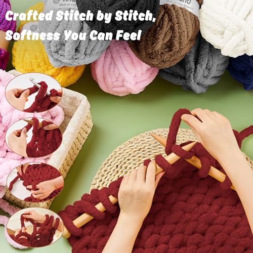 Inhand Dark Red Chunky Chenille Yarn for Hand Knitting,Thick Bulky Mom Blanket Yarn for Crocheting,Soft Fluffy Yarn for Mother’s Day Gifts and Crafts for Women/Grandma,4 Pack (29.5Yds/8.4oz Each) - color: Dark Red, size: 4 Pack