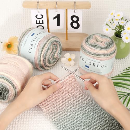 Aeelike Cake Yarn for Crocheting, Soft Ombre Crochet Yarn, Pink Green | 3 PCS #3 Light weight 100g(3.52oz) 245m( 267yards), 60% Cotton Blend Gradient Yarn for Blanket Scarves DIY Crafts, Ideal Gift - color: Pink Green Gradient, size: 3 pcs
