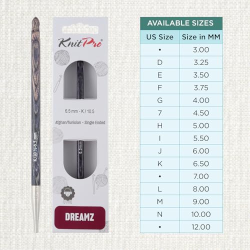 KnitPro Dreamz Afghan/Tunisian Crochet Hook | US Size K (6.5mm) - size: K (6.50 mm)