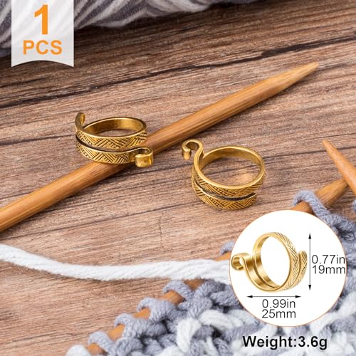 ANCIRS 1pc Knitting Crochet Loop Ring for Fingers, Gold | Metal, Adjustable, Comfortable to wear, Open Yarn Guide Finger Holders, Crochet Tension Ring - color: 1 Gold