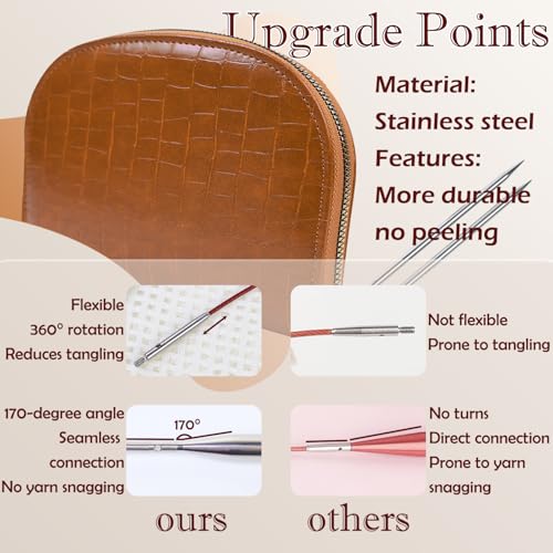 Lewhoo Circular Knitting Needles Set 2.0~5.0mm Silver | 11 Pair Interchangeable Stainless Steel Circular Needle for Knitting with 4 Cables Bag - color: silver