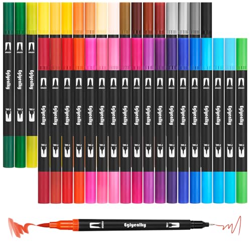 Eglyenlky Colored Markers for Adult Coloring,36 Marker Set,Water Colors | Coloring Books for Adults Relaxation, Felt Tip Marker with Brush and Fine Tip for Adult Teen Kid - color: 36 Colors Black