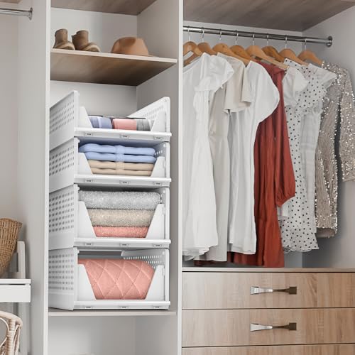 Sorbus Stackable Closet Organizer, Open-Front Shelf Bins (2 Small 2 Medium) | Plastic shelves and baskets for clothes in pantries, bathrooms, kitchens, garages, cabinets and countertops. - size: 2 Small 2 Medium