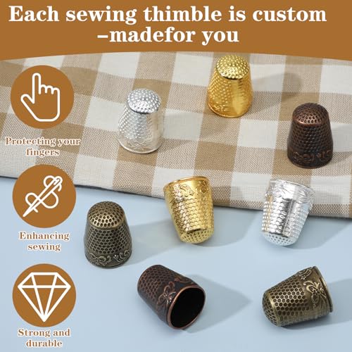 WJIAAA 8 PCS Sewing Thimbles for Hand Sewing, Metal Finger Protector Quilting Craft Accessories for Knitting Fingertip Protector Embroidery Needlework DIY Tools Anti-Slip Grooves Breathable