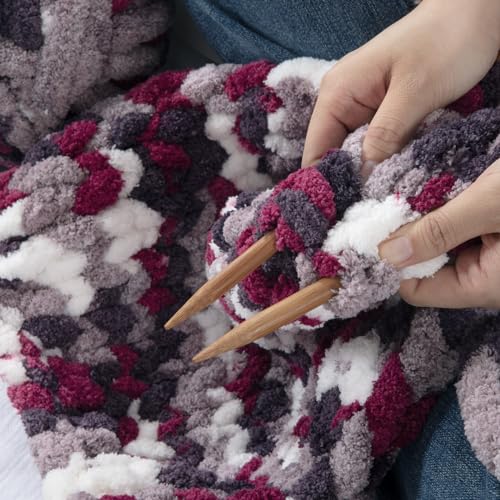 MABOZOO Tie Dye Chunky Yarn for Crocheting 8 Pack,Fluffy Jumbo Chenille Yarn,Soft Plush Yarn Bulky,Giant Thick Fuzzy Yarn for Hand Knitting or Arm Knitting,Purple Multi (26 yds,8 oz Each Skein) - color: Purple,Wine Red,White