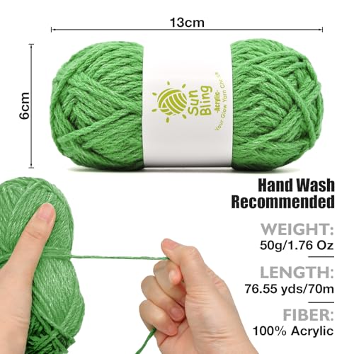 Crochet Yarn Glow in The Dark, SunBling Luminous 3 Pack of 5.29Oz/230Yards Acrylic Yarn for Handicraft Knitting, Light#3 Worsted Yarns Ideal for Beginners Adults, DIY Women Birthday Gift (Fresh Green) - color: Fresh Green