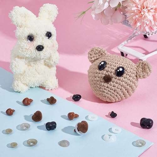 PH Pandahall 64pcs 5 Styles Safety Noses for Crochet Animals, 10~18mm Black/Brown Crochet Noses Plastic Nose with Washers for Amigurumi Stuffed Animals Craft Puppet Bear Teddy Bear Dog Plush Animal