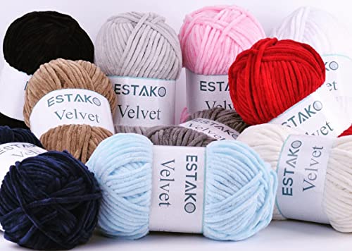 Estako Velvet Yarn for Crocheting, Chenille, 3 Pack, Baby Pink | super bulky, ultra soft, plush, cozy, thick, fluffy, polyester, 300 g, 396 yds, amigurumi - color: 1310 - Baby Pink, size: Pack of Three