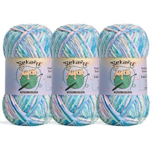 3 Pack of 300g (590yds) Fuzzy Chenille Yarn for Crocheting,Fluffy Amigurumi Crochet Yarn for DIY Craft/Hat/Clothes, Soft Velvet Baby Blanket Yarn（3 Candyfloss） - color: 3 Candyfloss
