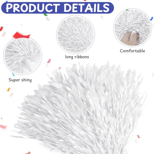 80PCS Pom Poms Cheerleading Sports Dance Spirit Plastic Cheer Pompoms with Handles Cheer Pom Poms Cheerleader Stuff for Cheering Squad Team Spirited Sports Game Dance Party - color: white