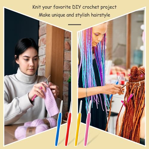 Katech 4pcs Small Sizes Crochet Hooks, 1.0mm, 1.25mm, 1.5mm, 1.75mm Lace Crochet Hook Ergonomic Handle, Smooth Crochet Needles for Dreadlocks Hair, Fine Work, Lace Knitting (Color is Random) | 1.0mm, 1.25mm, 1.5mm, 1.75mm Smooth Crochet Needles for Dreadl