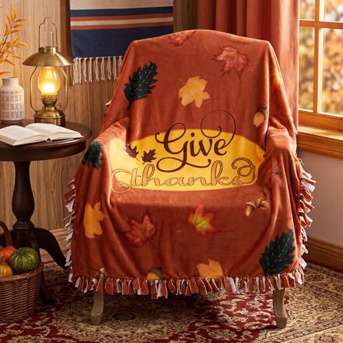 Chumia 2 Pcs/1 Set Thanksgiving Fall No Sew Fleece Blanket Kit 57 x 57 in | Give Thanks Maple Leaf DIY Tie Blanket Kits for Adults No Sew Gifts for Fall Autumn Harvest Thanksgiving Holiday Home Decor - style: Thanksgiving Fall