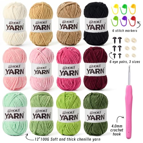 12 Pack Velvet Yarn for Knitting, Chunky Chenille Yarn for Crocheting, Baby Yarn for Crocheting Soft Blanket, Super Bulky 42.3oz(1049yds), Multicolor Amigurumi Yarns Set F - color: 12 F