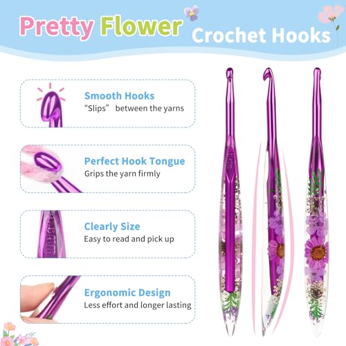 Coopay Crochet Hook, 6.5mm Ergonomic Crochet Hook with Floral Plastic Grips | Long Crochet Needles for Crocheting,Stylish and Unique, Ideal for Crocheting Blankets, Dolls, Shawls, Hats, Scarves (K-6.5mm) - size: K-6.5mm