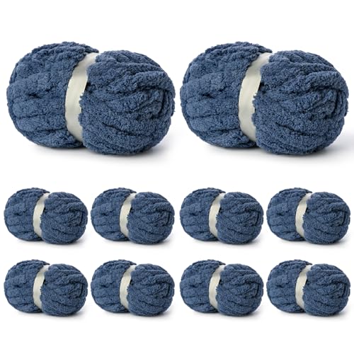 10 Pack of Navy Blue Soft Jumbo Chunky Yarn for Hand Knitting,Thick Blanket Yarn for Crocheting, #10 Super Bulky Yarns, 220yds/70.5oz Fluffy Chunky Chenille Yarns for Crocheting. - color: Navy Blue