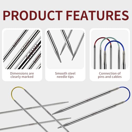Soosui 2.75mm Circular Knitting Needles US2 |3-Pack 9-inch (23cm) Double-Pointed Flexible Circular Needles, 3cm Cable, Durable and Smooth for Sweaters, Socks, Hats, and Other DIY Knitting Projects. - size: 2.75mm/US2