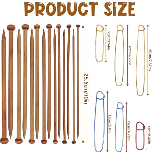 7 Pairs Bamboo Knitting Needles Set, Single Point Straight Wood Smooth Long Wooden Knitting Needles for Blankets, Scarves, Hats – Gift for Knitting Enthusiasts/Beginners - color: 25cm single needle
