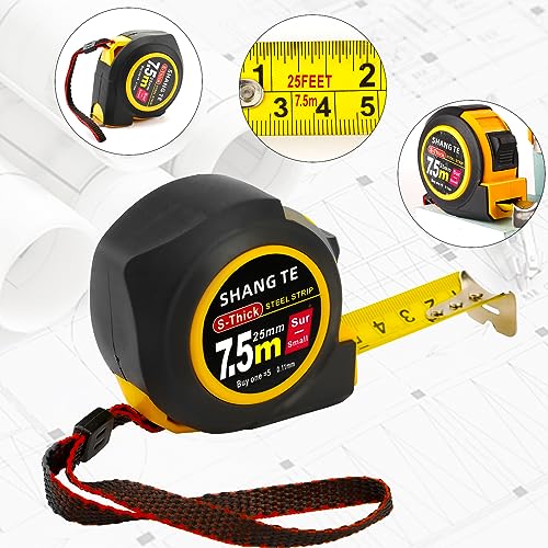 Tape Measure 25 ft, Steel Measuring Tape Retractable, 25-Foot Basics Self-Locking Measurement Tape, Self Lock Auto Tape Rule Imperial/Metric Measure for Body Measurements - color: 1 Pack, size: 7.6 m