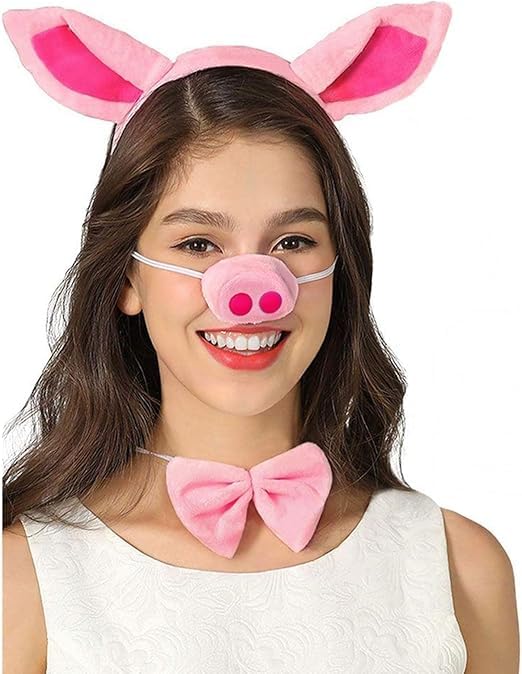 Zoo animal ear hair band, animal role-playing, adult animal costume, Halloween, Easter, Christmas party headdress. - color: Pig