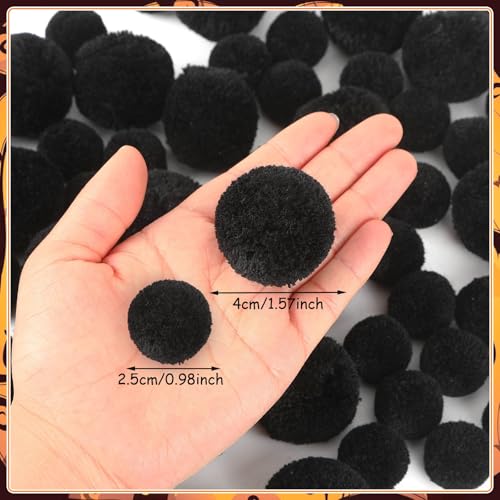 SEPGLITTER 60Pcs Large Halloween Black Yarn Pom Poms for DIY Crafts Decor | 1.5 and 1 Inch, Black Yarn Puff Balls, Crush-Proof, Halloween Pompoms for Wreath Garland Costume DIY Arts, Decoration Supply - style: Black Style